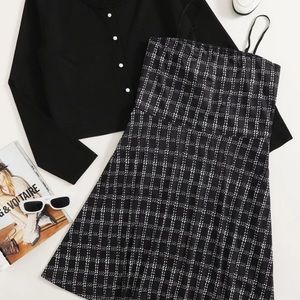 NWOT Plus Plaid Cami Dress with Matching Button Down Cardigan